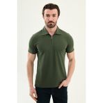 MCR Düz Slim Fit Fermuarlı Polo Yaka Erkek T-Shirt - Haki - 2XL