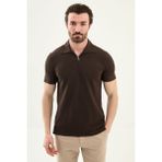MCR Düz Slim Fit Fermuarlı Polo Yaka Erkek T-Shirt - Kahverengi - XL