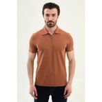 MCR Düz Slim Fit Fermuarlı Polo Yaka Erkek T-Shirt - Kiremit - XL