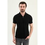 MCR Düz Slim Fit Fermuarlı Polo Yaka Erkek T-Shirt - Siyah - 2XL