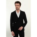 MCR Düz Slim Fit Geniş Yaka Kemerli Erkek Takım Elbise - 46 - 6 Drop - Siyah