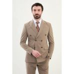 Mcr Düz Slim Fit Geniş Yaka Kruvaze Erkek Takım Elbise 45389 - 56 - Siyah