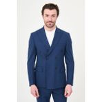 MCR Düz Slim Fit Geniş Yaka Kruvaze Erkek Takım Elbise - İndigo - 6 Drop - 56