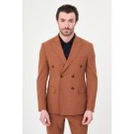 MCR Düz Slim Fit Geniş Yaka Kruvaze Erkek Takım Elbise - Kiremit - 6 Drop - 46