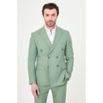 MCR Düz Slim Fit Geniş Yaka Kruvaze Erkek Takım Elbise - Yeşil - 6 Drop - 50