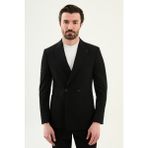 MCR Düz Slim Fit Geniş Yaka Kruvaze Pantolon Beli Lastikli Erkek Takım Elbise - Siyah - 6 Drop - 50