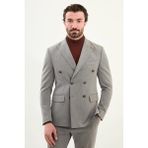 Mcr Düz Slim Fit Geniş Yaka Punto Dikiş Kruvaze Erkek Takım Elbise 45421 - Siyah