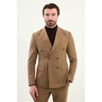 MCR Düz Slim Fit Geniş Yaka Punto Dikiş Kruvaze Erkek Takım Elbise - Kamel - 6 Drop - 50