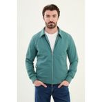 MCR Düz Slim Fit Gömlek Yaka Çift Fermuar Erkek Mont - Açık Yeşil - 52