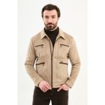 MCR Düz Slim Fit Gömlek Yaka Fermuar Detaylı Erkek Mont - 54 - Bej