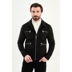 MCR Düz Slim Fit Gömlek Yaka Fermuar Detaylı Erkek Mont - 58 - Siyah