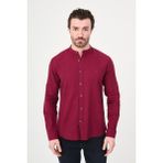 MCR Düz Slim Fit Hakim Yaka Basic Keten Erkek Gömlek - Bordo - 2XL