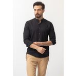 Mcr Düz Slim Fit Hakim Yaka Basic Keten Erkek Gömlek Siyah - 37340.21Y