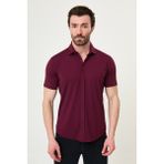 MCR Düz Slim Fit Kısa Kollu Erkek Gömlek - Bordo - XL