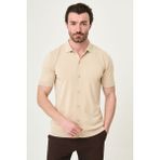 MCR Düz Slim Fit Kısa Kollu Erkek Triko Gömlek - Bej