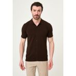 MCR Düz Slim Fit Kısa Kollu Erkek Triko Gömlek - Kahverengi - XL