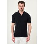 MCR Düz Slim Fit Kısa Kollu Erkek Triko Gömlek - Lacivert - XL
