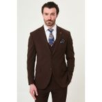 MCR Duz Slim Fit Klasik Erkek Takım Elbise - Açık Kahverengi - 6 Drop - 48