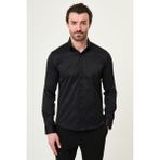 MCR Düz Slim Fit Klasik Gizli Düğme Erkek Gömlek - Siyah
