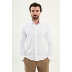 MCR Düz Slim Fit Klasik Gizli Düğmeli Uzun Kollu Erkek Gömlek - Beyaz