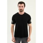 Mcr Düz Slim Fit Kolu Nakışlı Bisiklet Yaka Erkek T-Shirt Siyah - 36872.26Y