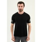 MCR Düz Slim Fit Kolu Nakışlı Bisiklet Yaka Erkek T-Shirt - Siyah