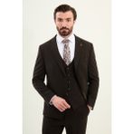 MCR Düz Slim Fit Mono Yaka 4 Drop Klasik Erkek Takım Elbise - Kahverengi - 6 Drop - 50