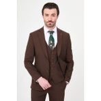 MCR Düz Slim Fit Mono Yaka Erkek Takım Elbise - Kahverengi - 6 Drop - 48