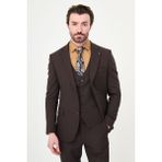 MCR Düz Slim Fit Mono Yaka Erkek Takım Elbise - Kahverengi - 6 Drop - 52