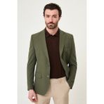MCR Düz Slim Fit Mono Yaka Keten Erkek Ceket - 54 - Haki