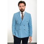Mcr Düz Slim Fit Mono Yaka Kruvaze Keten Erkek Ceket Mavi - 40301.23Y