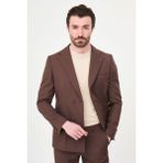 MCR Düz Slim Fit Mono Yaka Metal Düğmeli Erkek Takım Elbise - Kahverengi - 6 Drop - 50