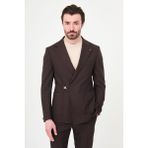 MCR Düz Slim Fit Mono Yaka Tokalı Erkek Takım Elbise - Kahverengi - 6 Drop - 46