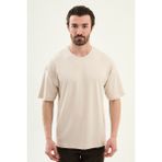 MCR Düz Slim Fit Oversize Bisiklet Yaka Erkek T-Shirt - Bej - XL