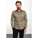 MCR Düz Slim Fit Polikort Yaka Klasik Erkek Gömlek - 2XL - Haki