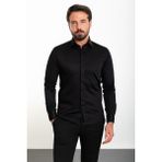 MCR Düz Slim Fit Polikort Yaka Klasik Erkek Gömlek - 2XL - Siyah