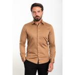 MCR Düz Slim Fit Polikort Yaka Klasik Erkek Gömlek - XL - Kamel