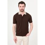 MCR Düz Slim Fit Polo Yaka Düğmeli Kısa Kol Erkek Triko T-Shirt - Kahverengi