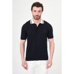 MCR Düz Slim Fit Polo Yaka Düğmeli Kısa Kol Erkek Triko T-Shirt - Lacivert