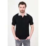 MCR Düz Slim Fit Polo Yaka Düğmeli Kısa Kol Erkek Triko T-Shirt - Siyah