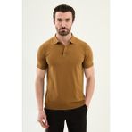 MCR Düz Slim Fit Polo Yaka Erkek Triko T-Shirt - Kamel - 2XL