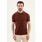 MCR Düz Slim Fit Polo Yaka Erkek Triko T-Shirt - Kiremit - XL