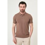 MCR Düz Slim Fit Polo Yaka Erkek Triko T-Shirt - Sütlü Kahve - XL