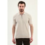MCR Düz Slim Fit Polo Yaka Fermuarlı Erkek Triko T-Shirt - Bej