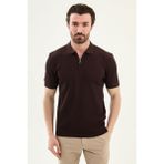 MCR Düz Slim Fit Polo Yaka Fermuarlı Erkek Triko T-Shirt - Kahverengi - 2XL