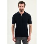 MCR Düz Slim Fit Polo Yaka Fermuarlı Erkek Triko T-Shirt - Lacivert - XL