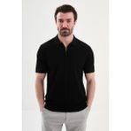 MCR Düz Slim Fit Polo Yaka Fermuarlı Erkek Triko T-Shirt - Siyah - XL