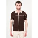 Mcr Düz Slim Fit Polo Yaka Fermuarlı Kısa Kol Erkek Triko T-Shirt Kahve - 11249.26Y