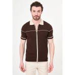 MCR Düz Slim Fit Polo Yaka Fermuarlı Kısa Kol Erkek Triko T-Shirt - Kahverengi