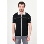 MCR Düz Slim Fit Polo Yaka Fermuarlı Kısa Kol Erkek Triko T-Shirt - Siyah